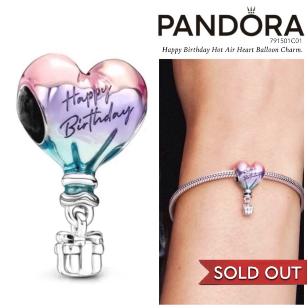 PANDORA Happy Birthday Hot Air Heart Balloon Charm w/box - Picture 1 of 9